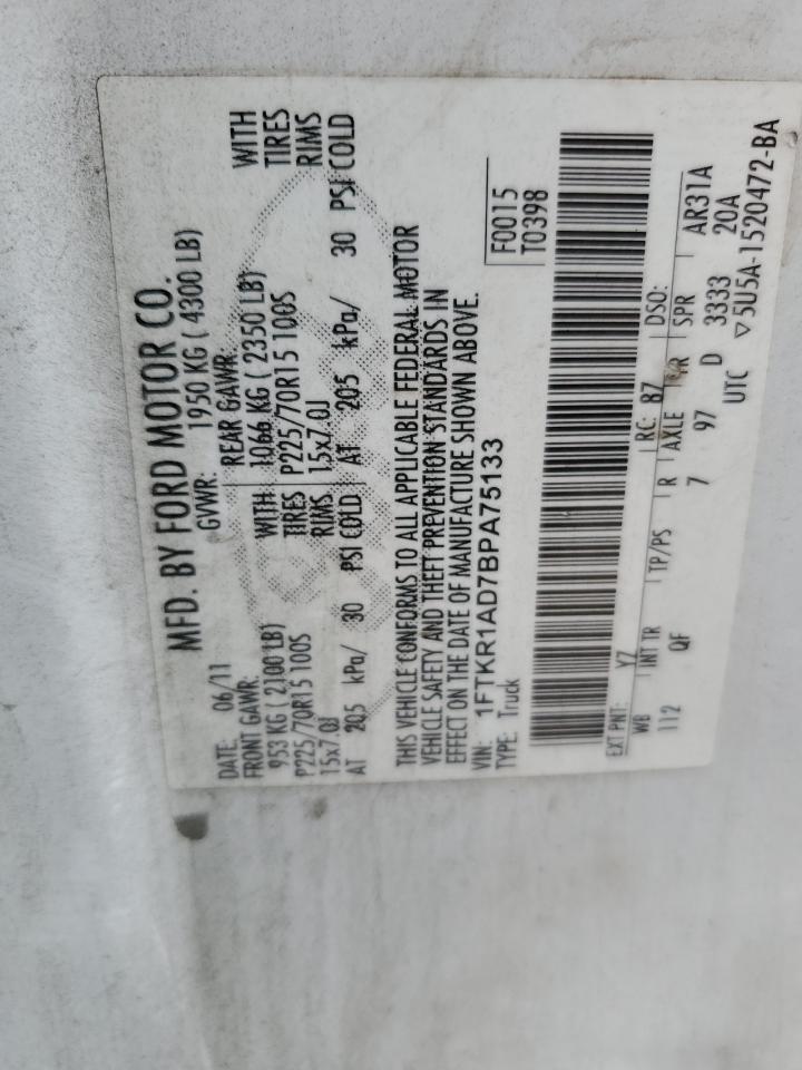 2011 Ford Ranger VIN: 1FTKR1AD7BPA75133 Lot: 56144304