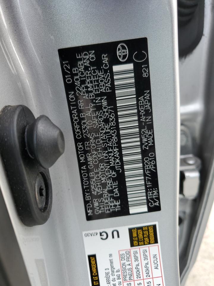 2021 Toyota Prius Prime Le VIN: JTDKAMFP8M3183671 Lot: 58910204