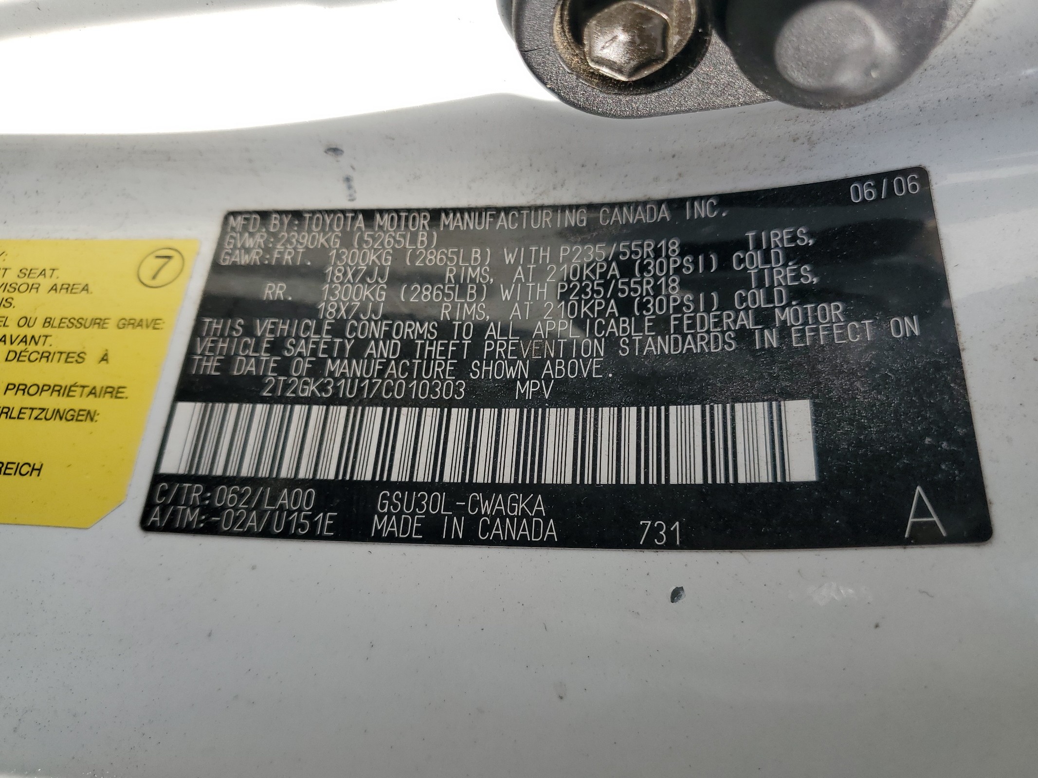 2T2GK31U17C010303 2007 Lexus Rx 350