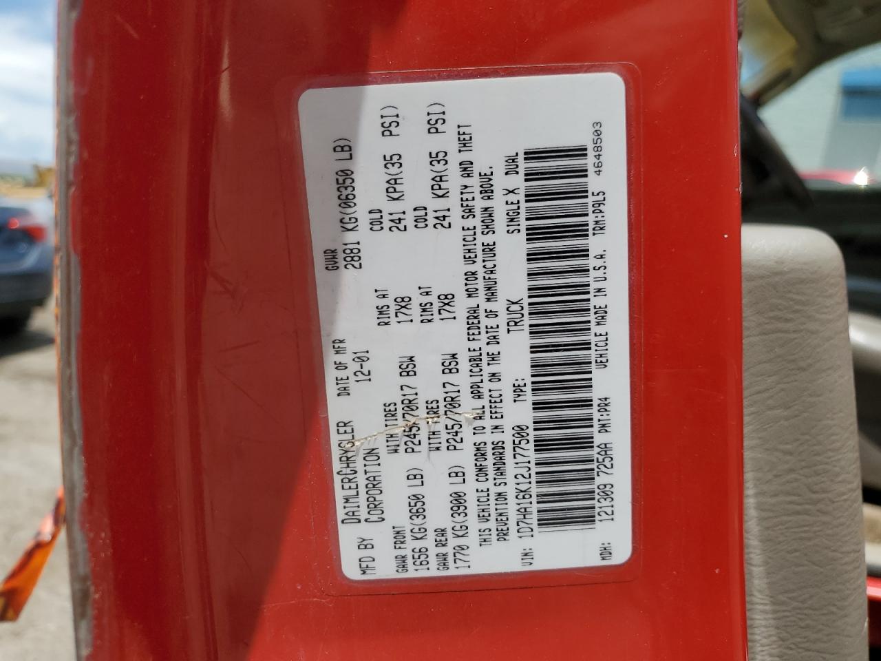 2002 Dodge Ram 1500 VIN: 1D7HA16K12J177500 Lot: 60321154