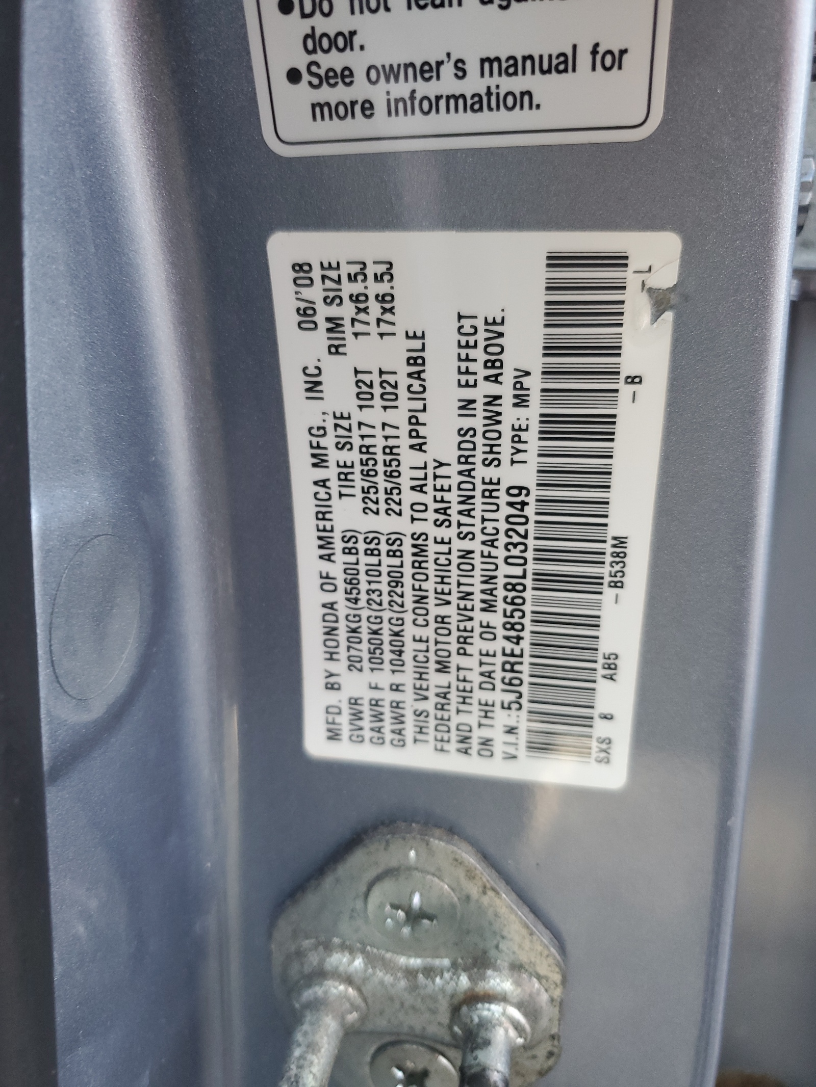 5J6RE48568L032049 2008 Honda Cr-V Ex