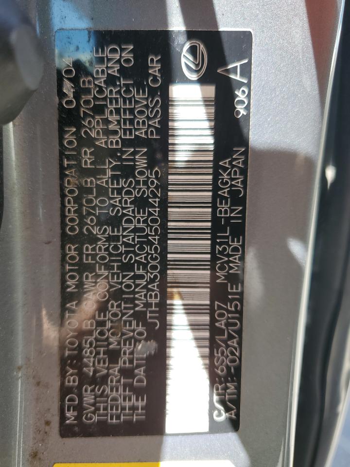 2004 Lexus Es 330 VIN: JTHBA30G545044295 Lot: 59300954