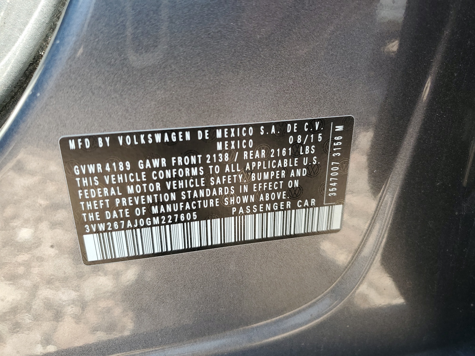 3VW267AJ0GM227605 2016 Volkswagen Jetta S