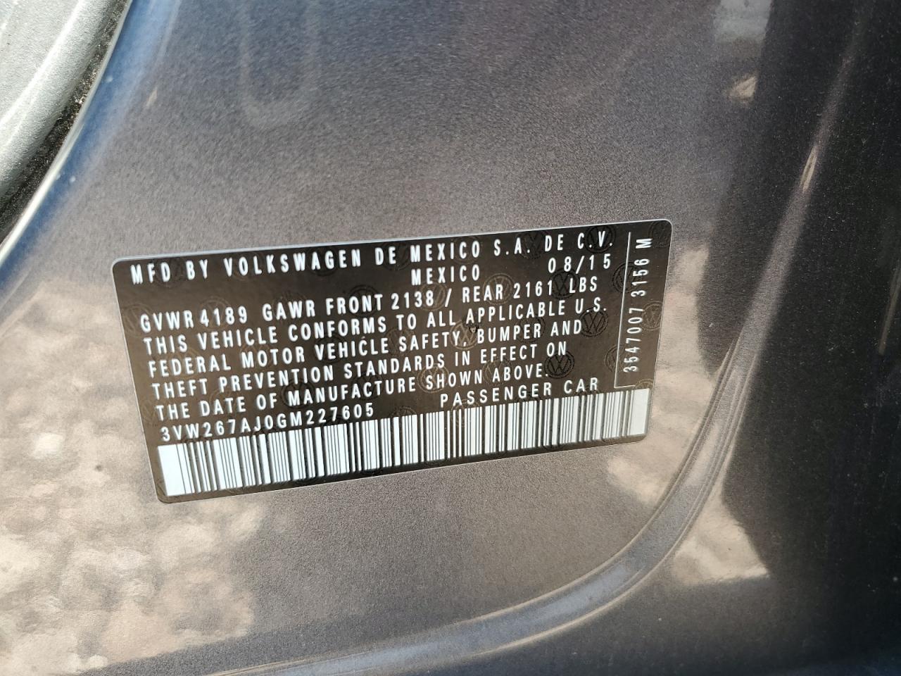 2016 Volkswagen Jetta S VIN: 3VW267AJ0GM227605 Lot: 57541034