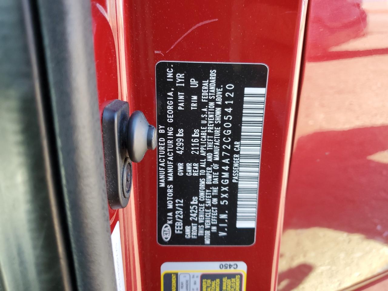 2012 Kia Optima Lx VIN: 5XXGM4A72CG054120 Lot: 60191724