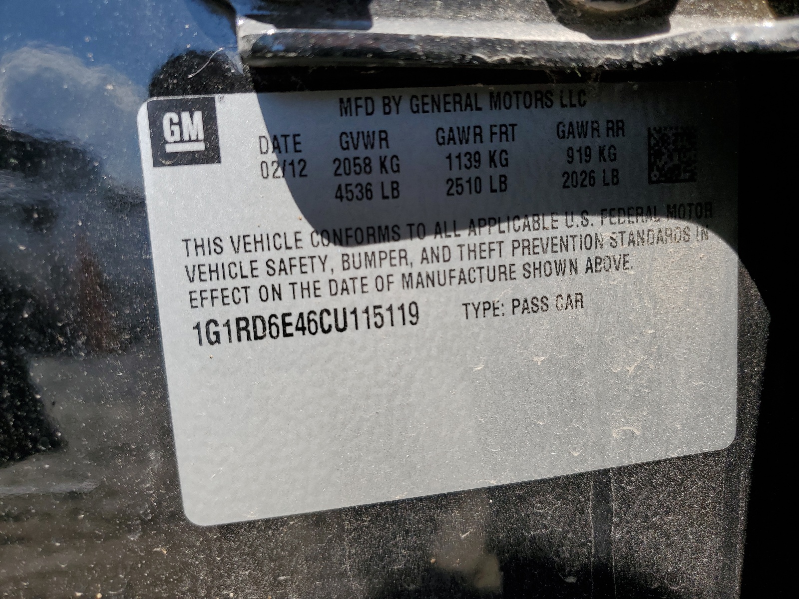 1G1RD6E46CU115119 2012 Chevrolet Volt