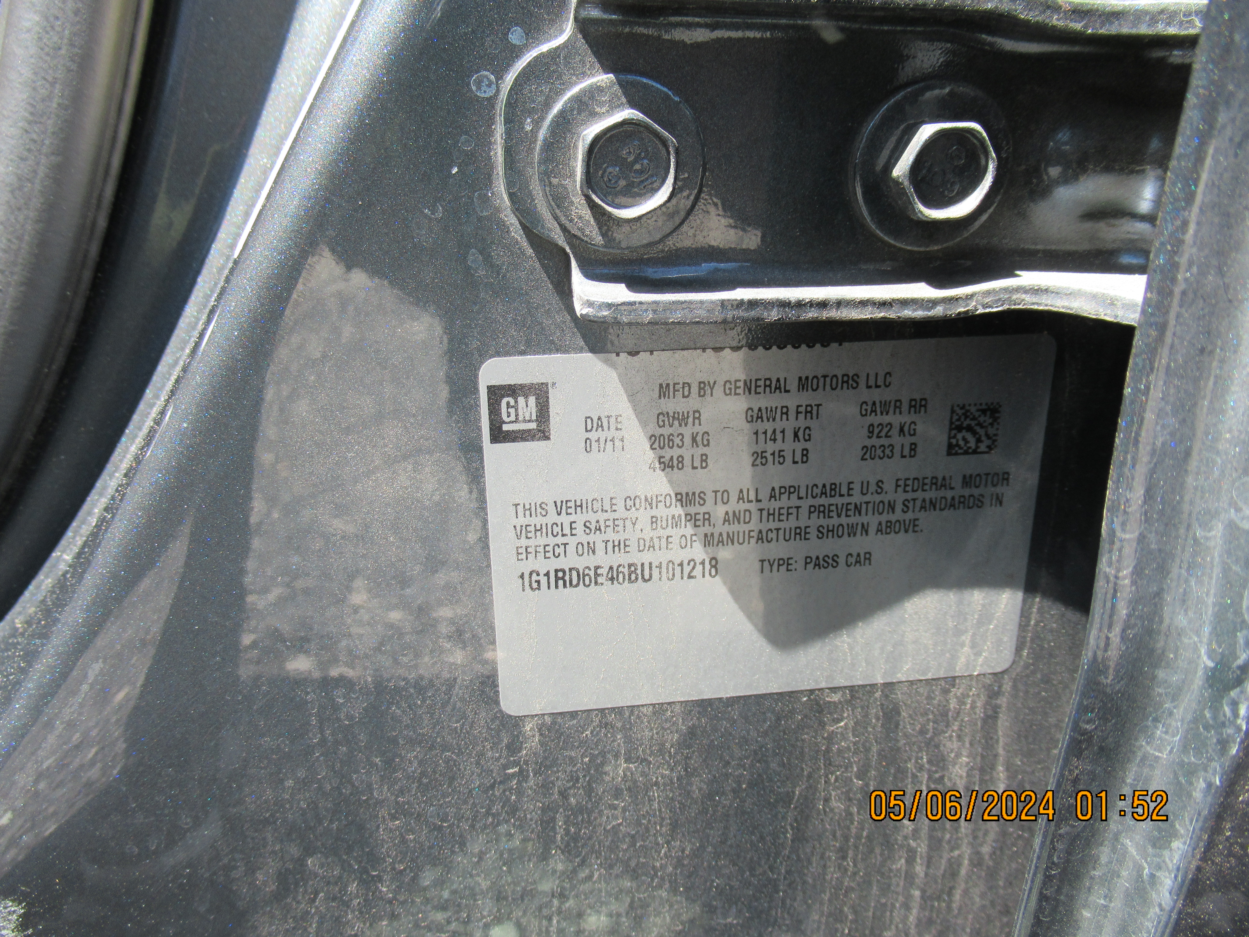 1G1RD6E46BU101218 2011 Chevrolet Volt