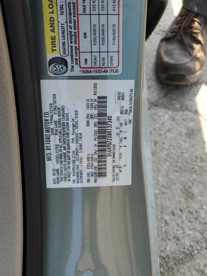 2008 Ford Fusion Se VIN: 3FAHP07ZX8R137340 Lot: 59341244