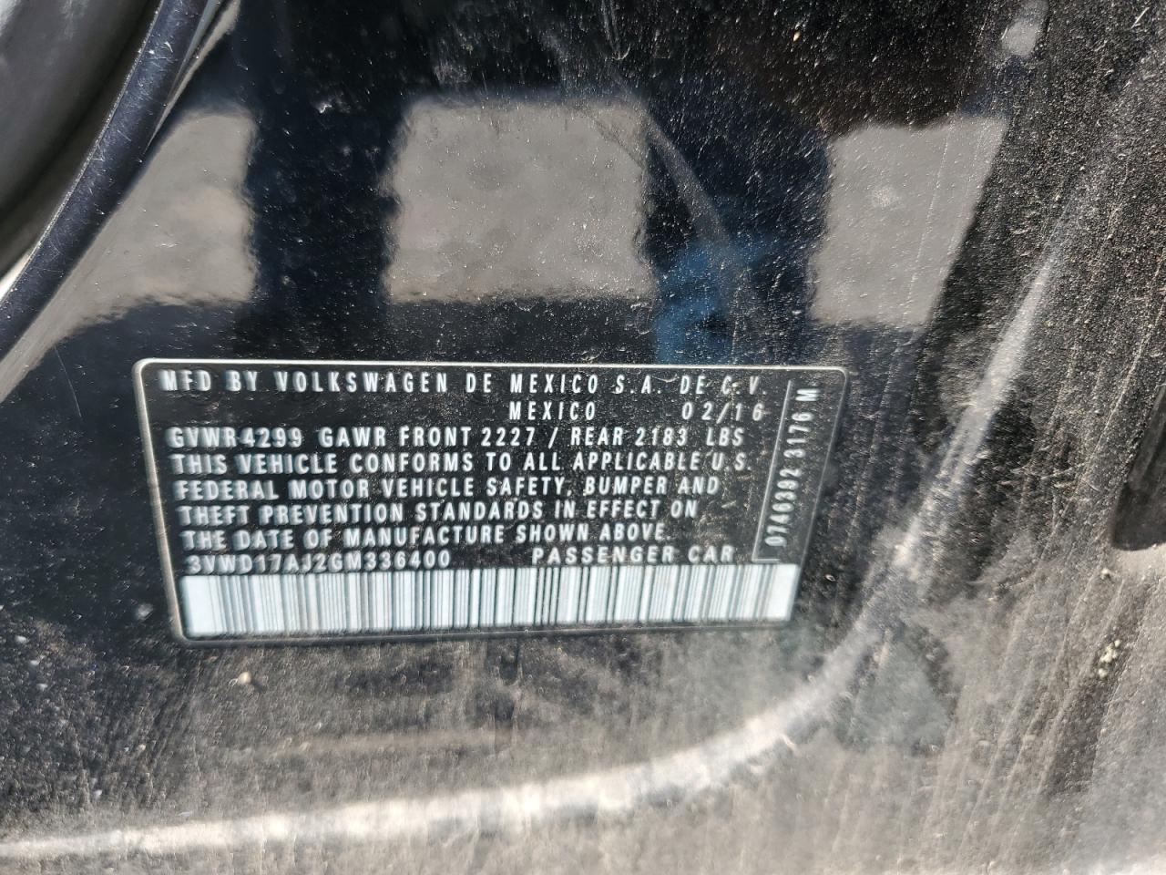 2016 Volkswagen Jetta Sport VIN: 3VWD17AJ2GM336400 Lot: 57097904