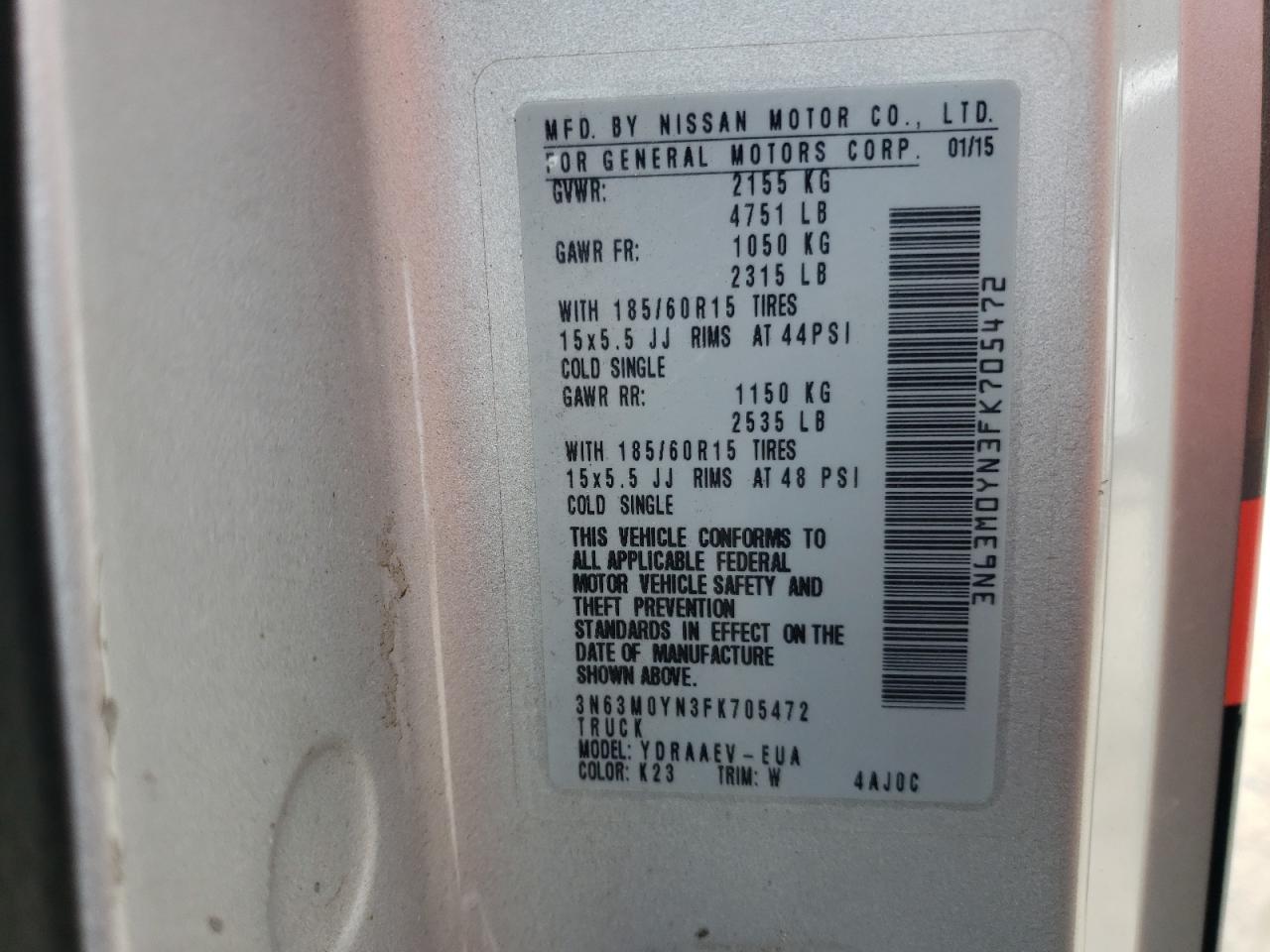 2015 Chevrolet City Express Ls VIN: 3N63M0YN3FK705472 Lot: 61298204