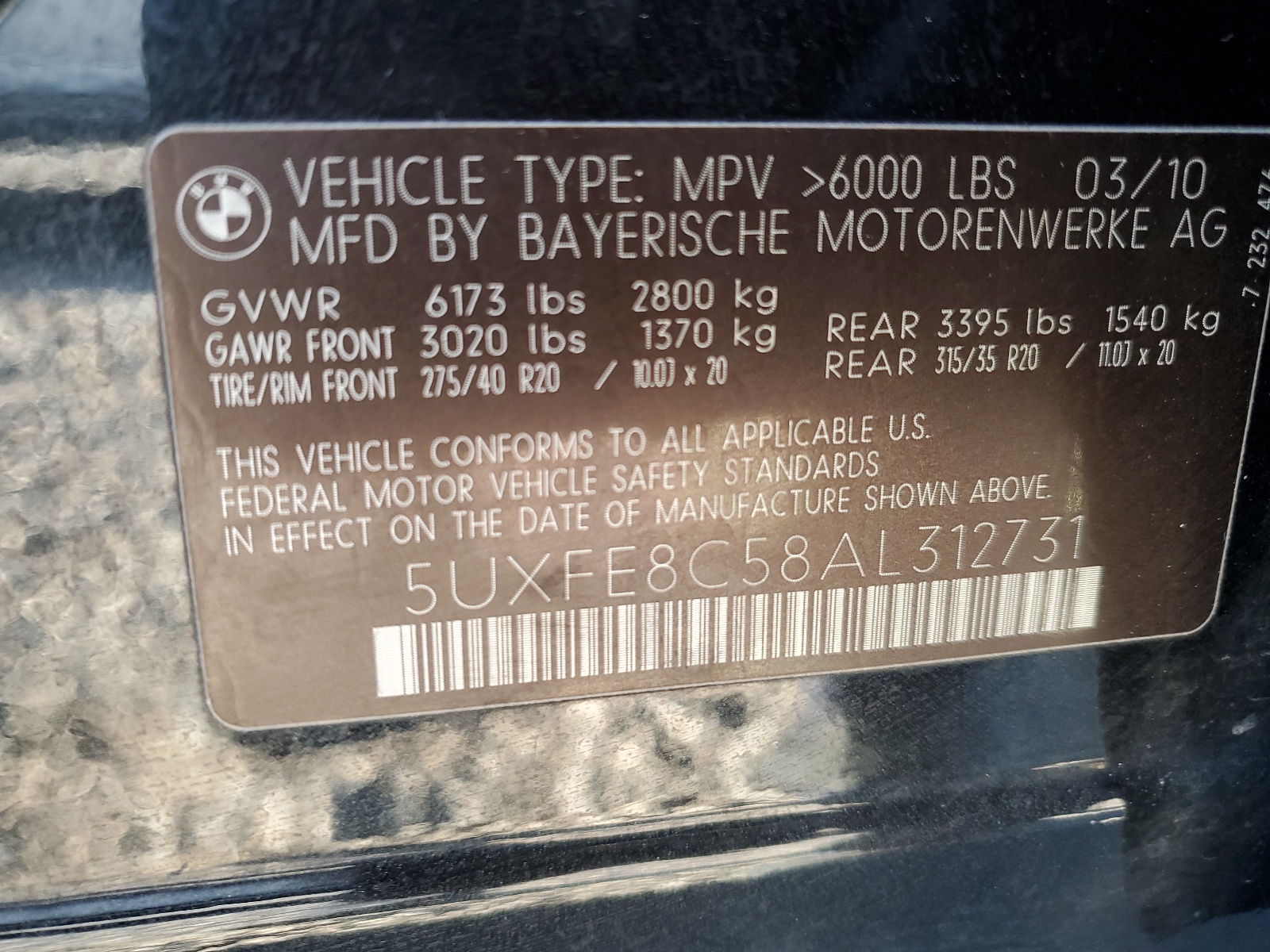 5UXFE8C58AL312731 2010 BMW X5 xDrive48I