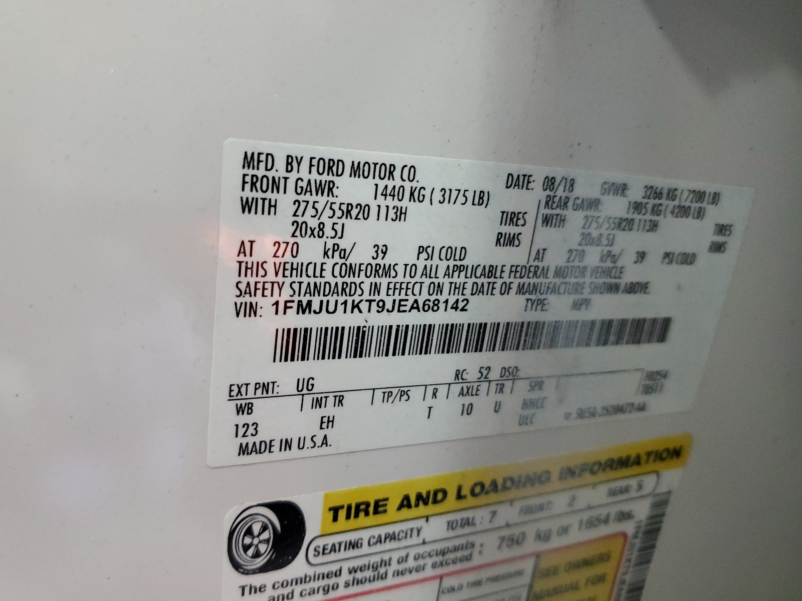 1FMJU1KT9JEA68142 2018 Ford Expedition Limited