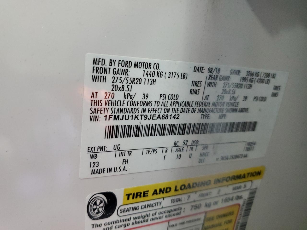 2018 Ford Expedition Limited VIN: 1FMJU1KT9JEA68142 Lot: 59854144