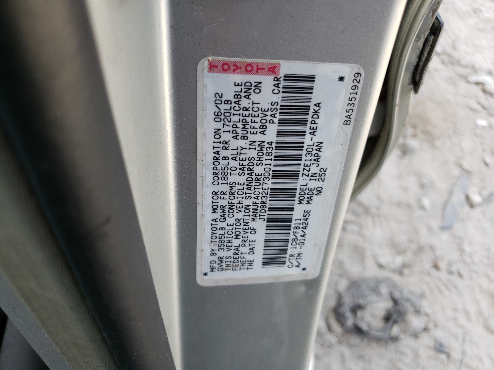 JTDBR32E730011834 2003 Toyota Corolla Ce