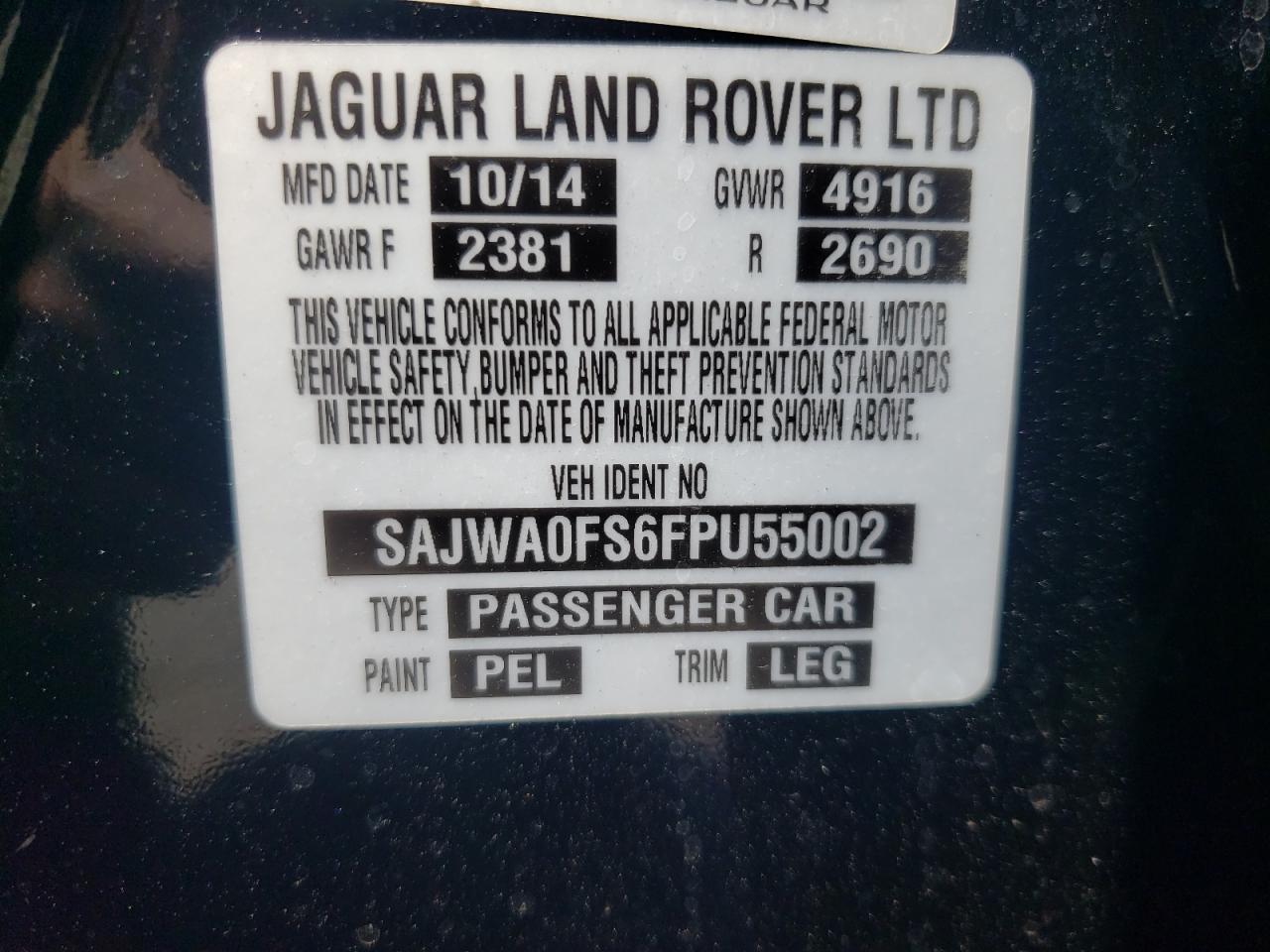 2015 Jaguar Xf 2.0T Premium VIN: SAJWA0FS6FPU55002 Lot: 60175734