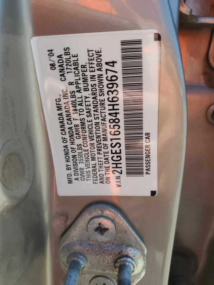 2004 Honda Civic Lx VIN: 2HGES16584H639674 Lot: 59533424