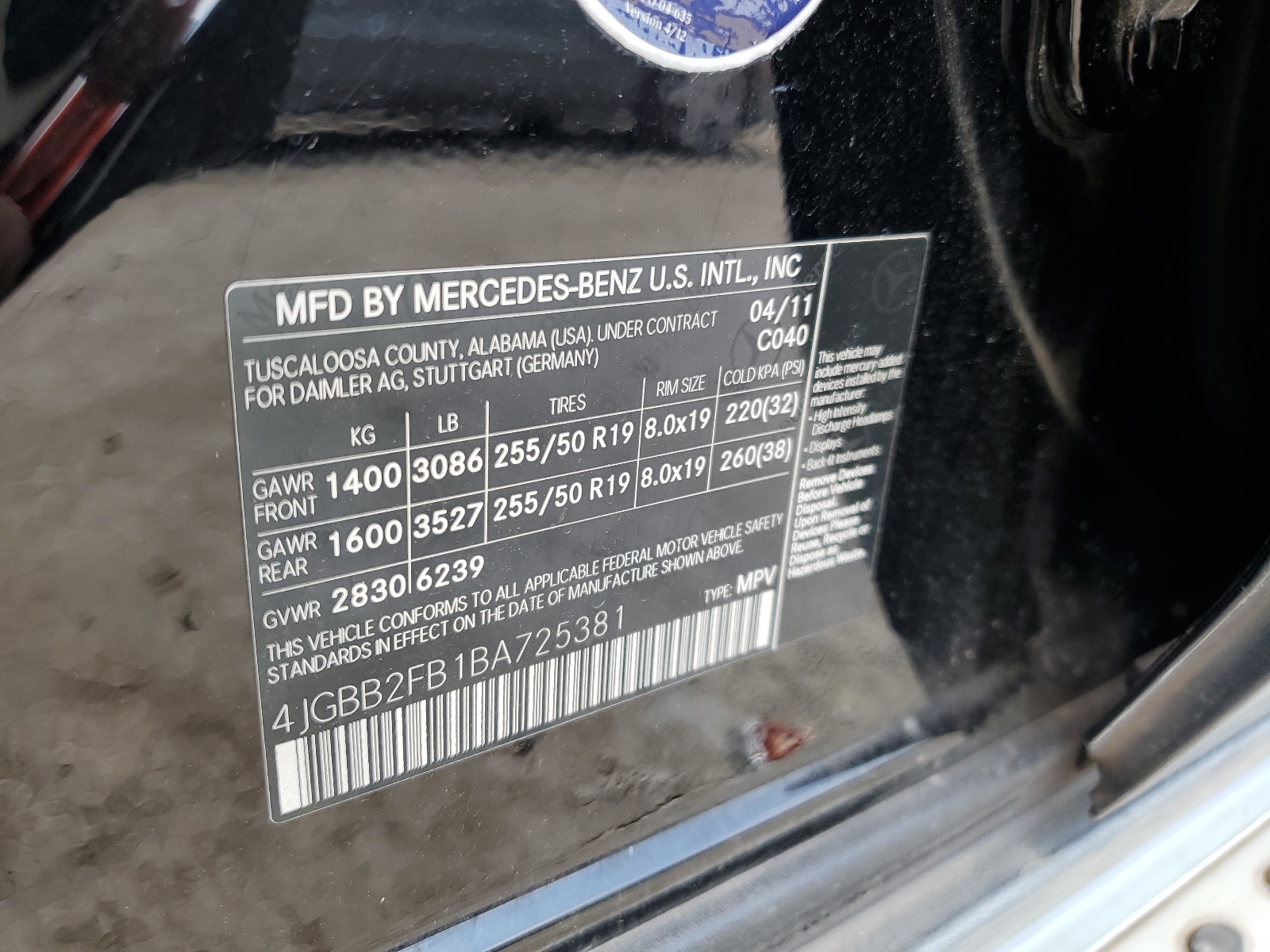 4JGBB2FB1BA725381 2011 Mercedes-Benz Ml 350 Bluetec