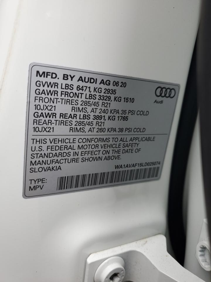 2020 Audi Q8 Premium VIN: WA1AVAF15LD025074 Lot: 58448904