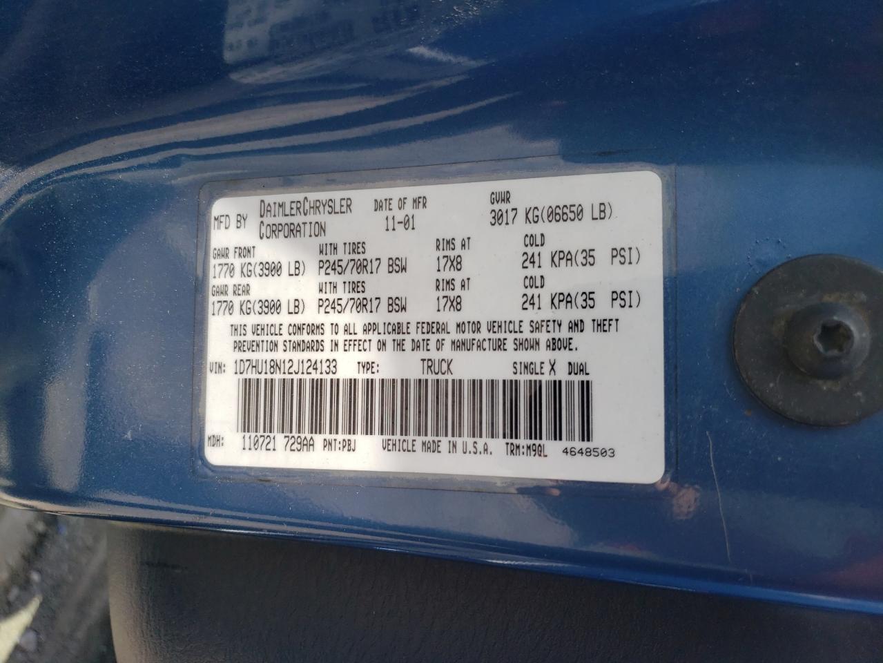 2002 Dodge Ram 1500 VIN: 1D7HU18N12J124133 Lot: 60926064