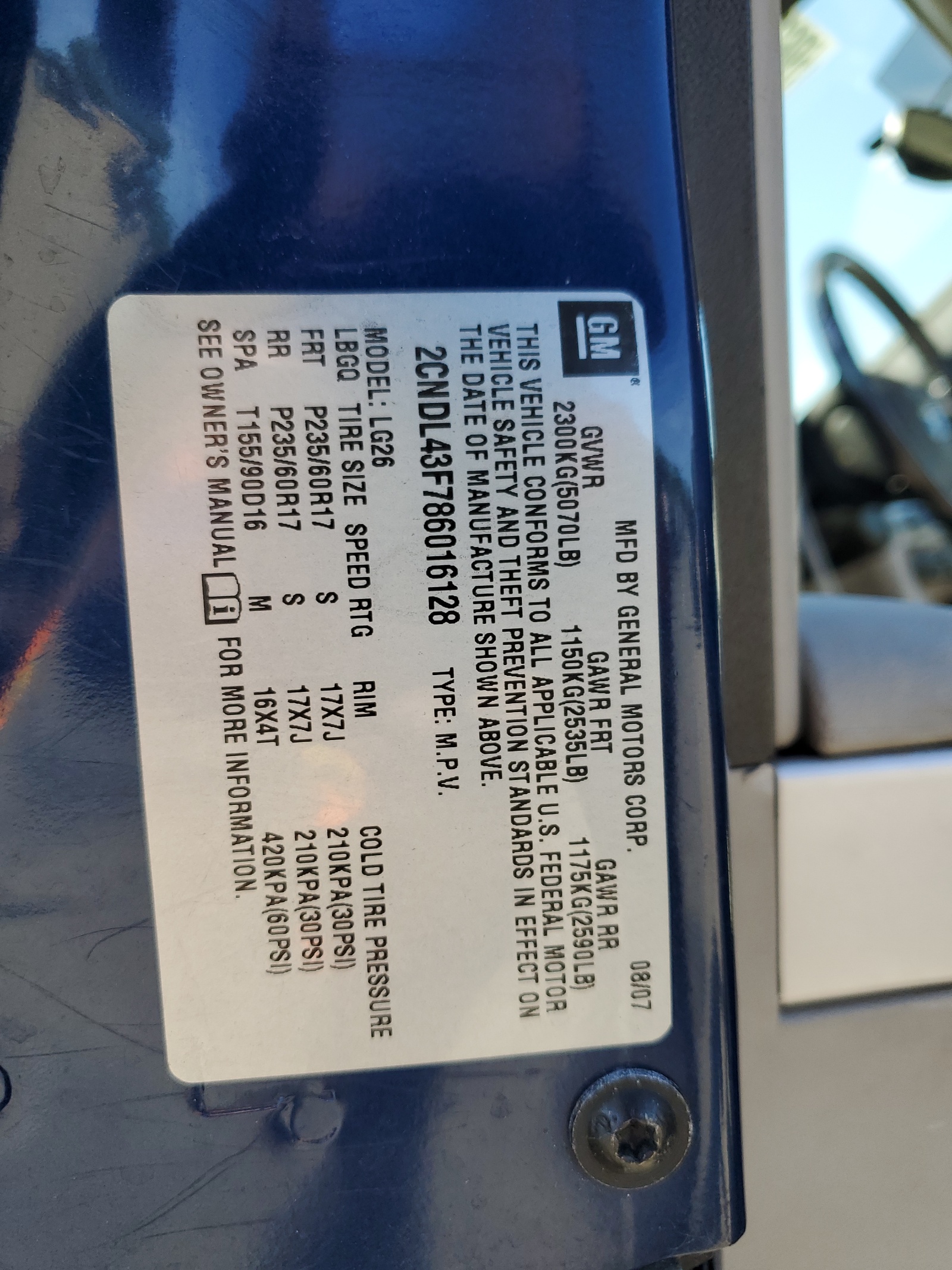 2CNDL43F786016128 2008 Chevrolet Equinox Lt