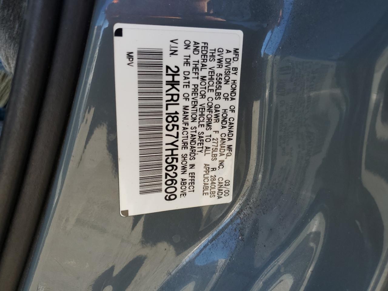 2000 Honda Odyssey Lx VIN: 2HKRL1857YH562609 Lot: 60736944
