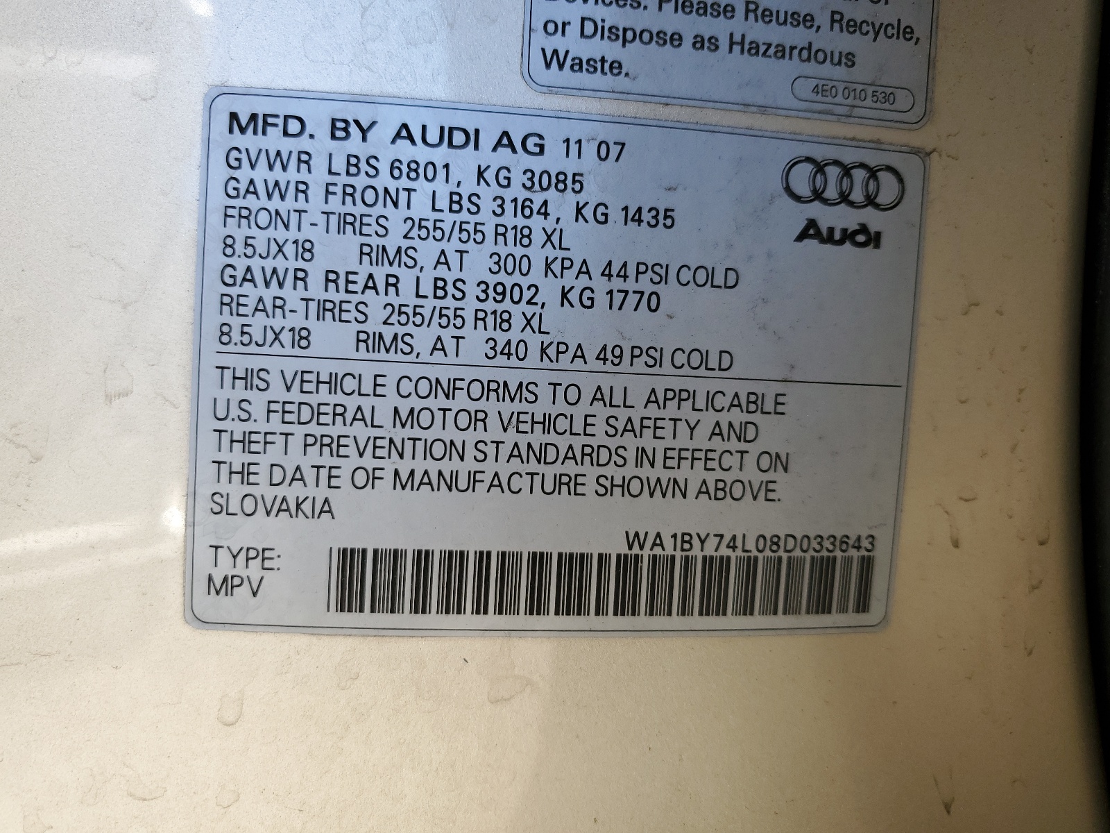 WA1BY74L08D033643 2008 Audi Q7 3.6 Quattro Premium