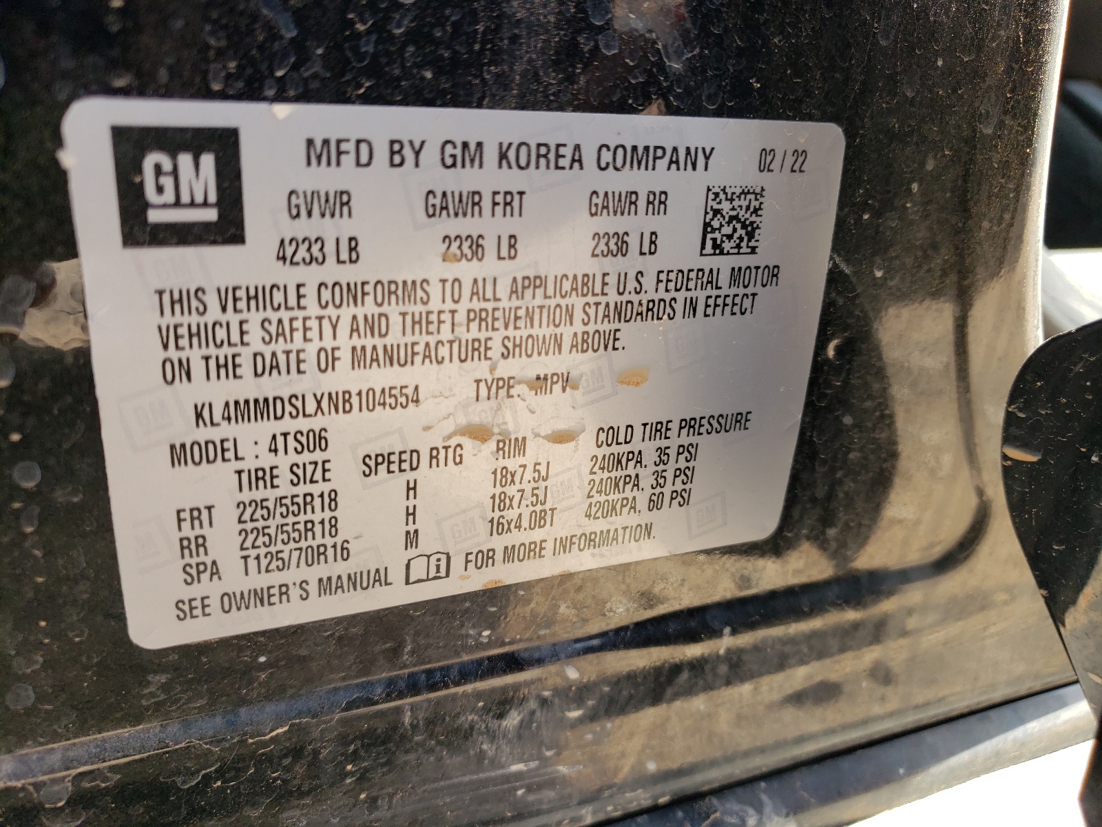 KL4MMDSLXNB104554 2022 Buick Encore Gx Select