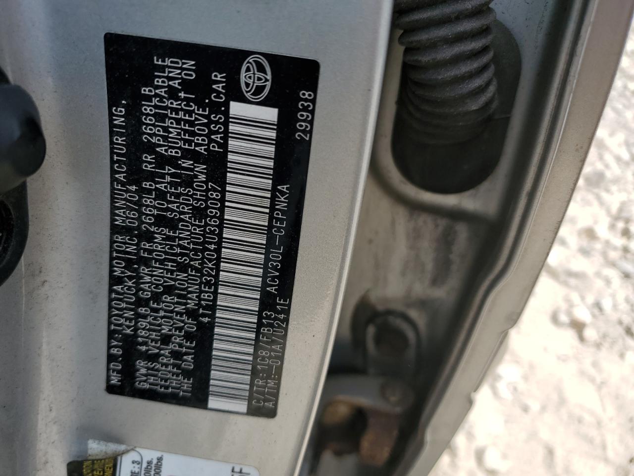 4T1BE32K04U369087 2004 Toyota Camry Le