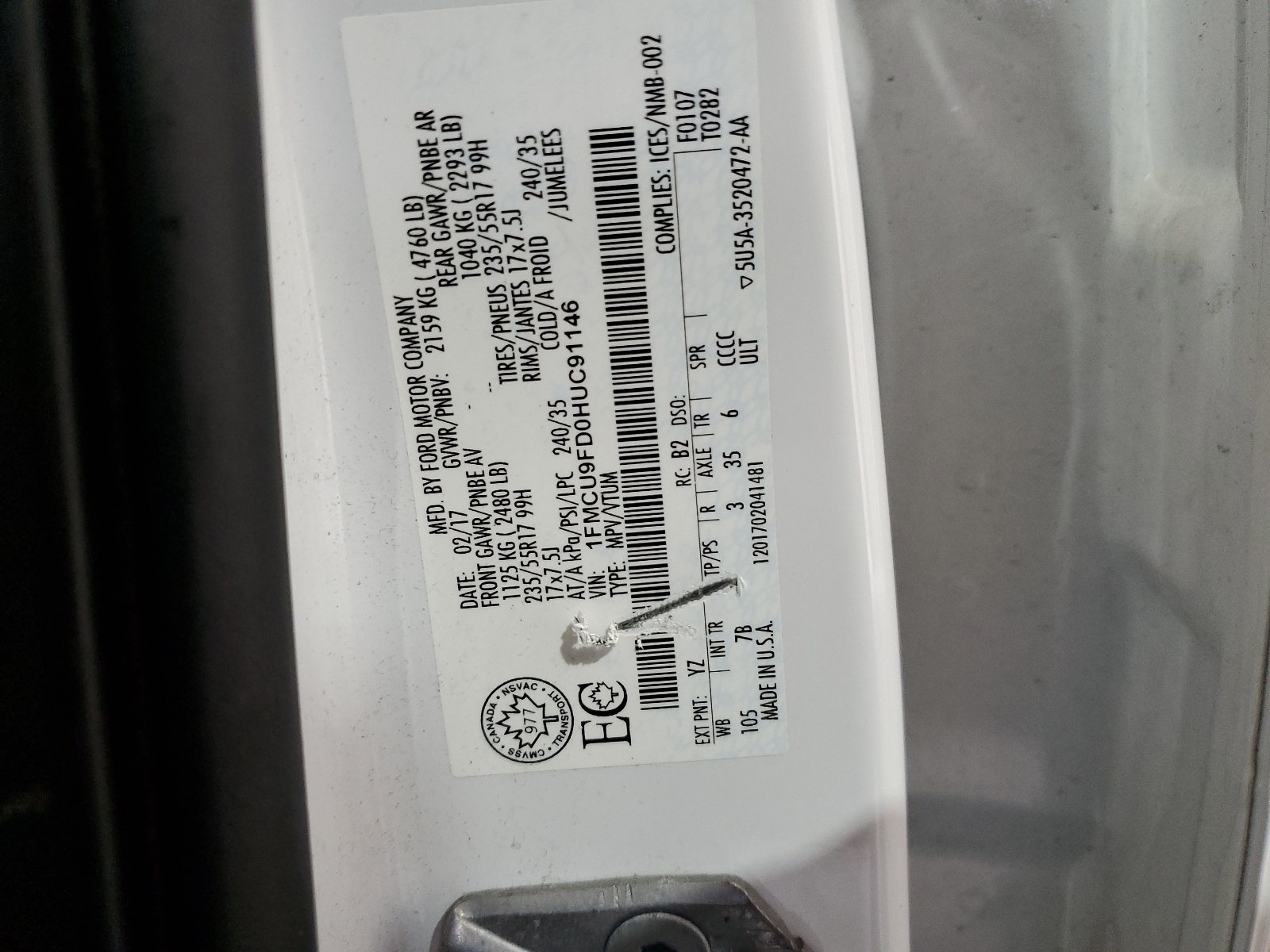 1FMCU9FD0HUC91146 2017 Ford Escape S