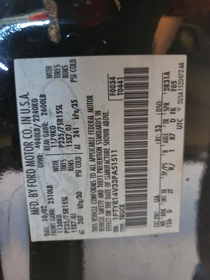 2003 Ford Ranger Super Cab VIN: 1FTYR14V33PA51511 Lot: 59444154