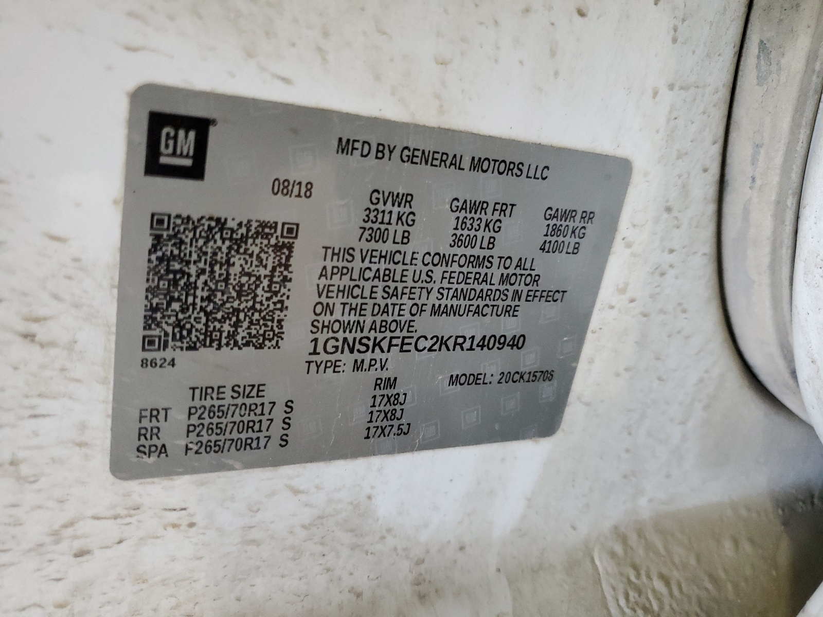 1GNSKFEC2KR140940 2019 Chevrolet Tahoe Special