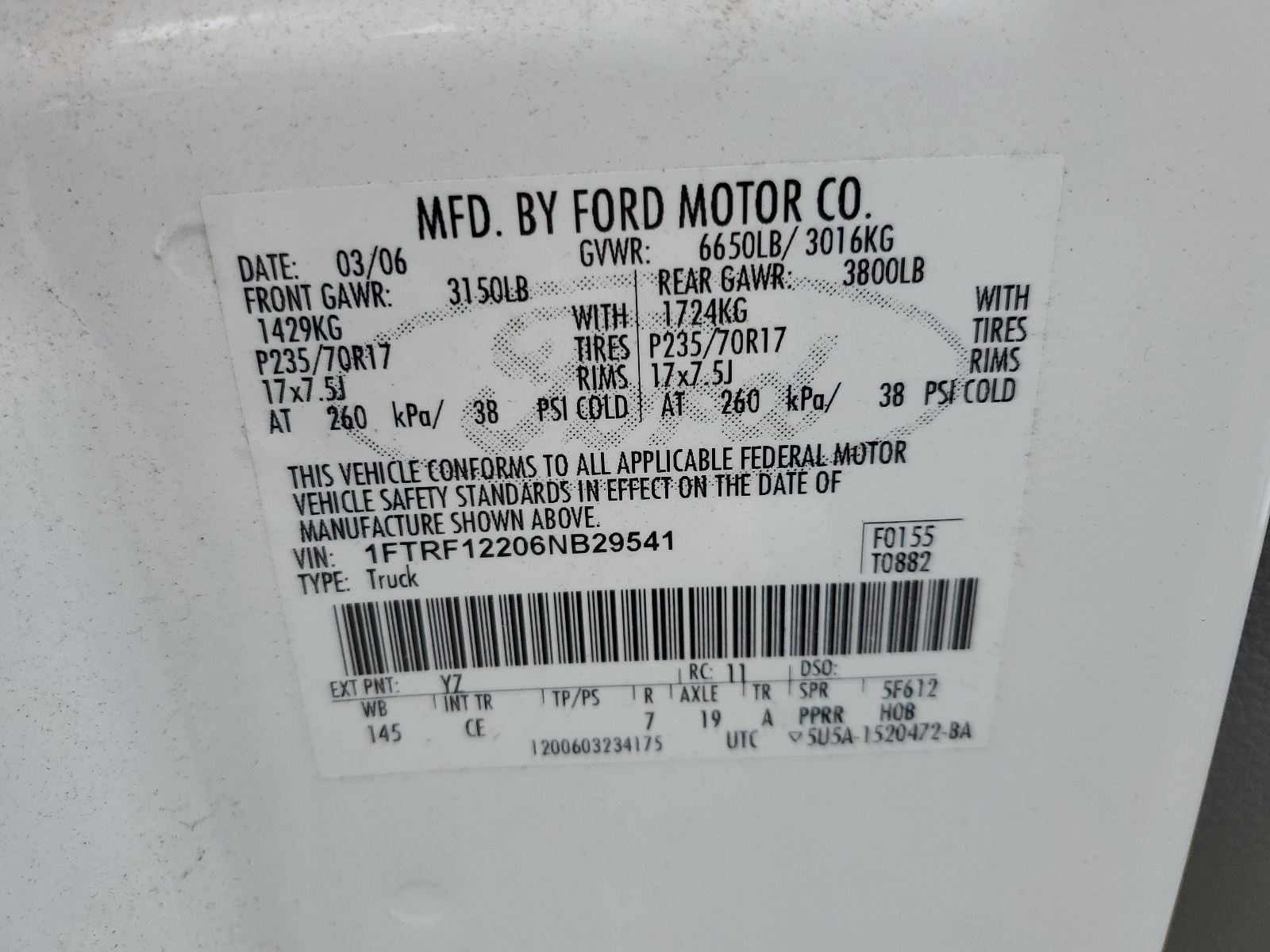 1FTRF12206NB29541 2006 Ford F150