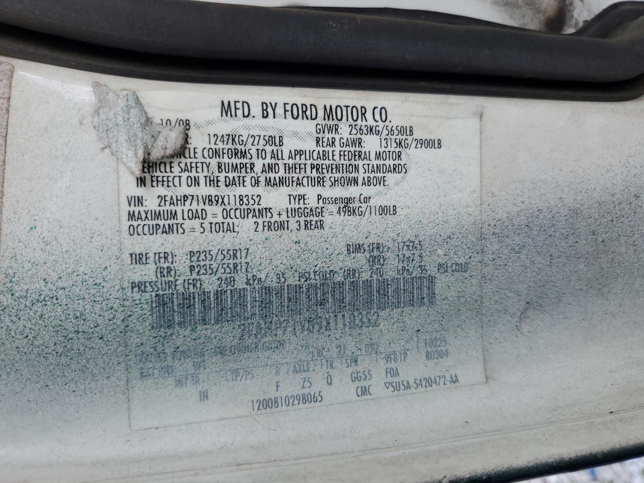 2009 Ford Crown Victoria Police Interceptor VIN: 2FAHP71V89X118352 Lot: 59651234