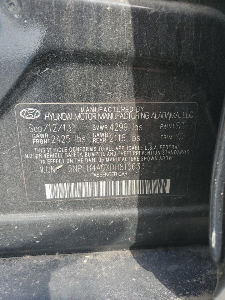 2013 Hyundai Sonata Gls VIN: 5NPEB4ACXDH810633 Lot: 59923194