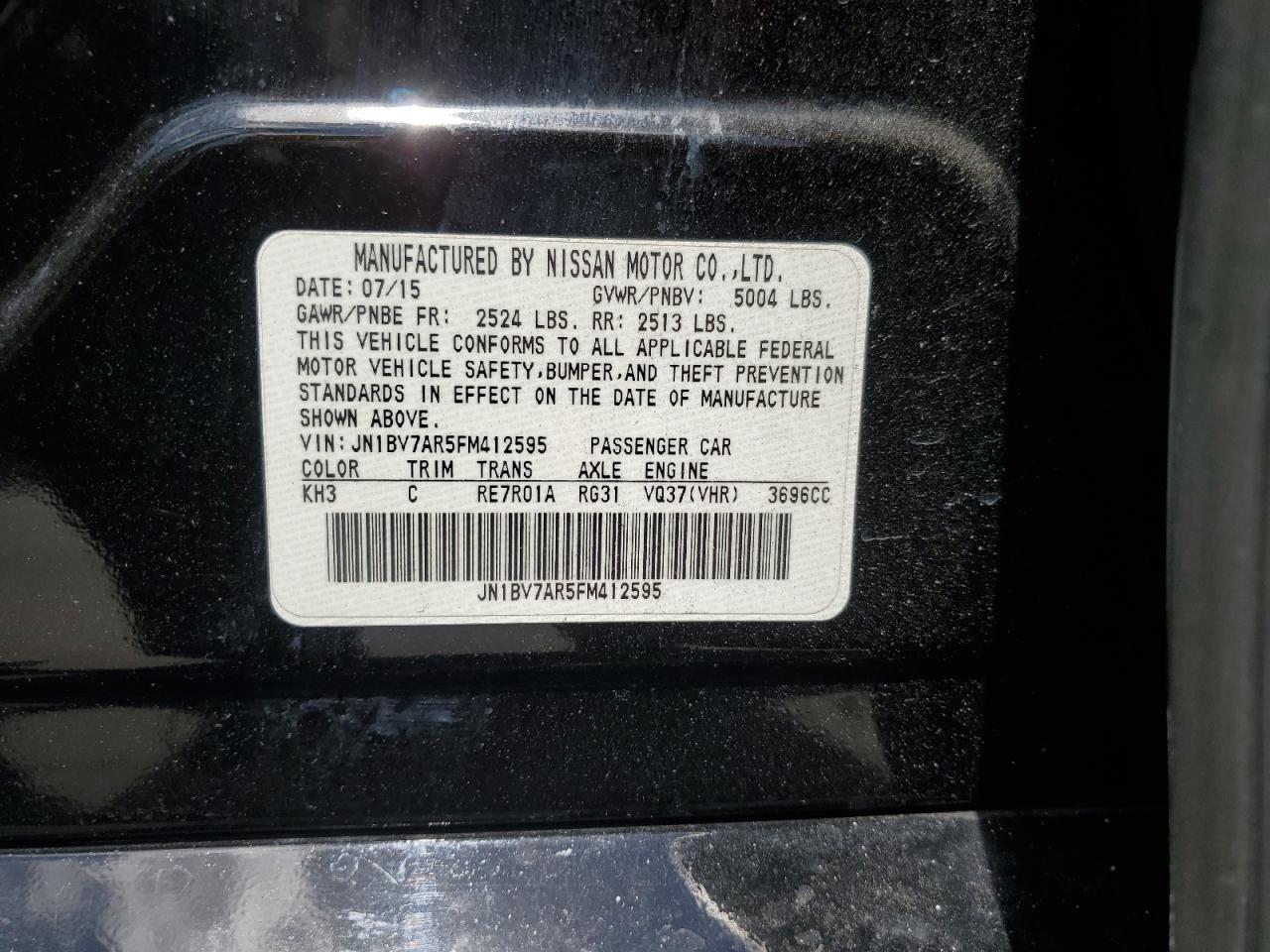 2015 Infiniti Q50 Base VIN: JN1BV7AR5FM412595 Lot: 59735904