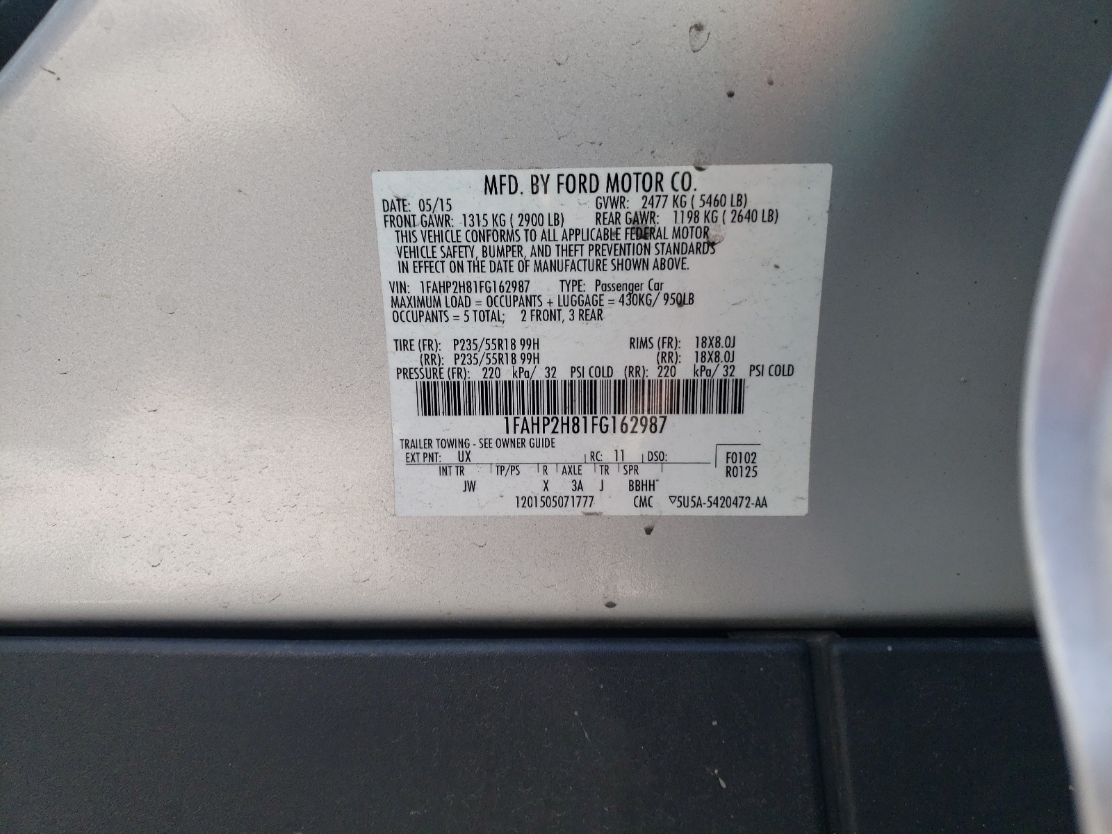 1FAHP2H81FG162987 2015 Ford Taurus Sel