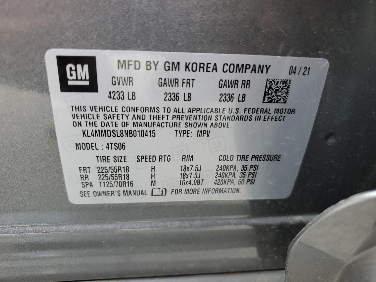 2022 Buick Encore Gx Select VIN: KL4MMDSL8NB010415 Lot: 58835234