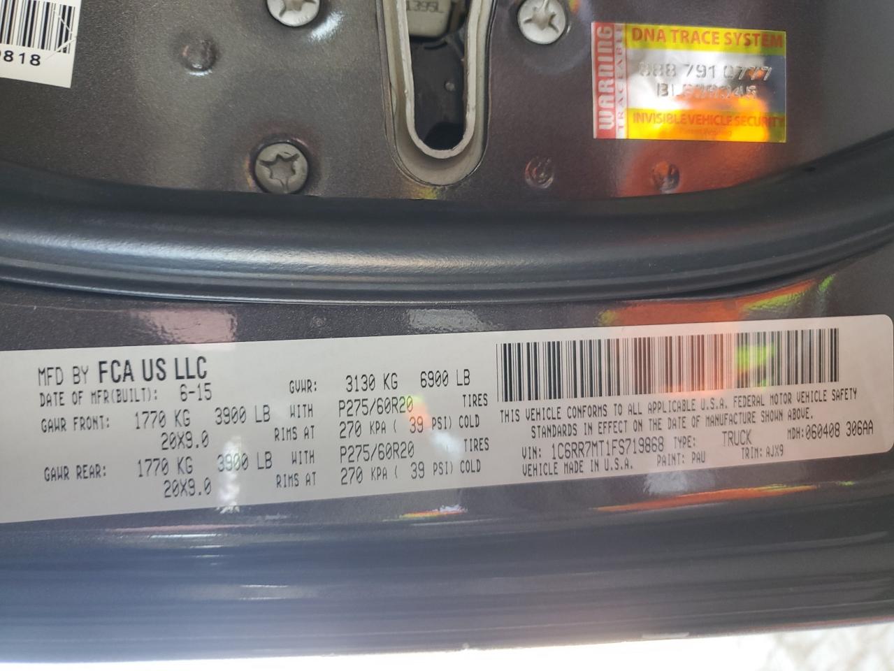 2015 Ram 1500 Sport VIN: 1C6RR7MT1FS719868 Lot: 57538434