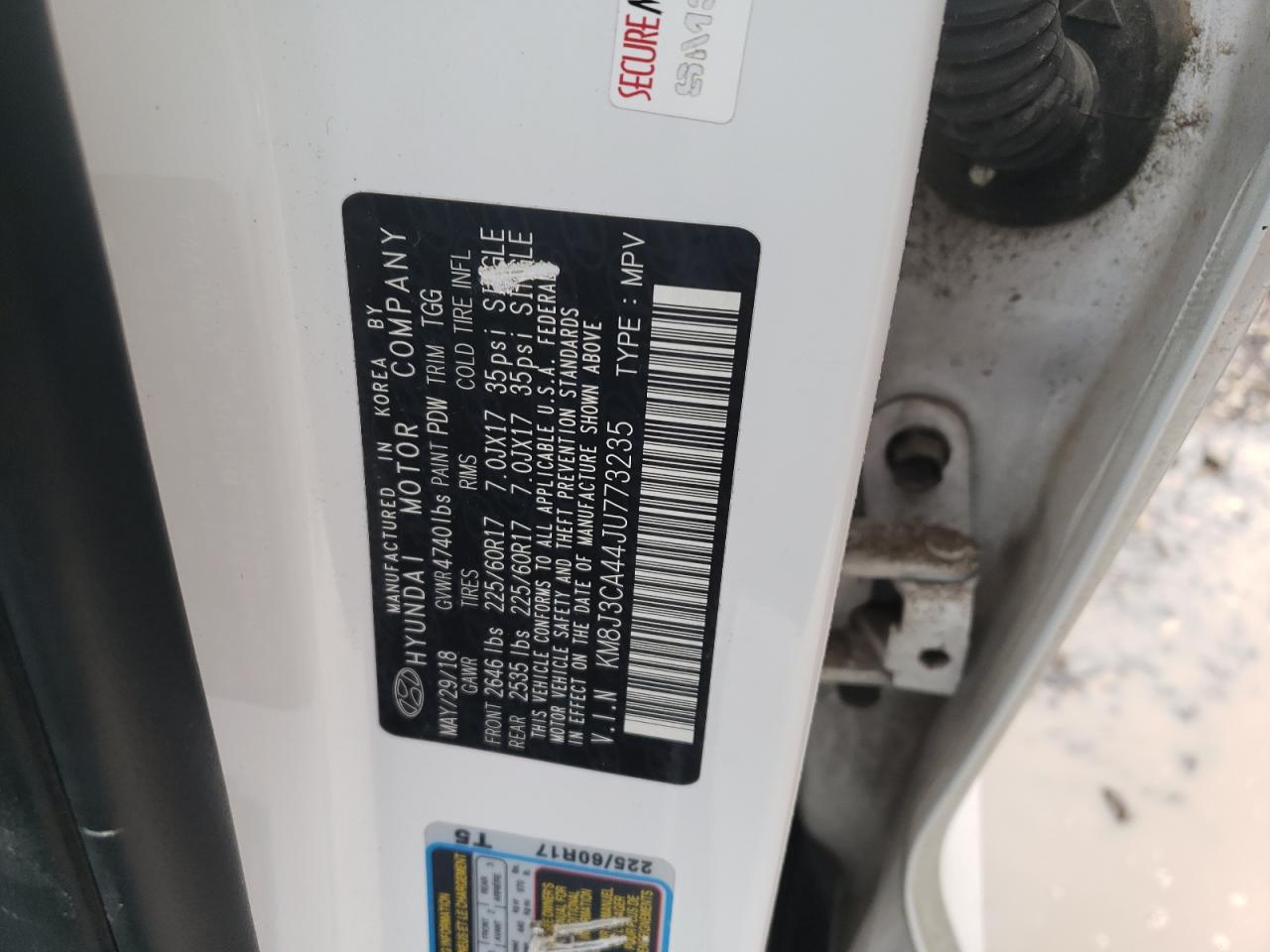 2018 Hyundai Tucson Sel VIN: KM8J3CA44JU773235 Lot: 57349734