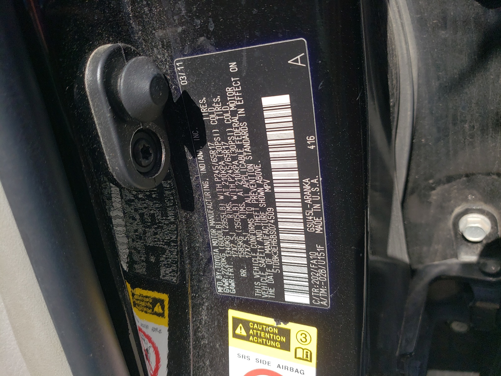 5TDBK3EH6BS074509 2011 Toyota Highlander Base