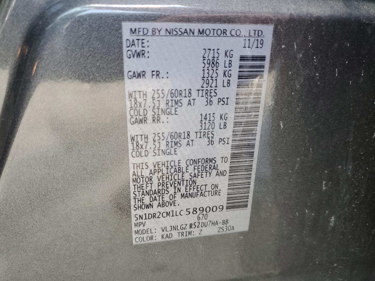 2020 Nissan Pathfinder Sl VIN: 5N1DR2CM1LC589009 Lot: 56731574