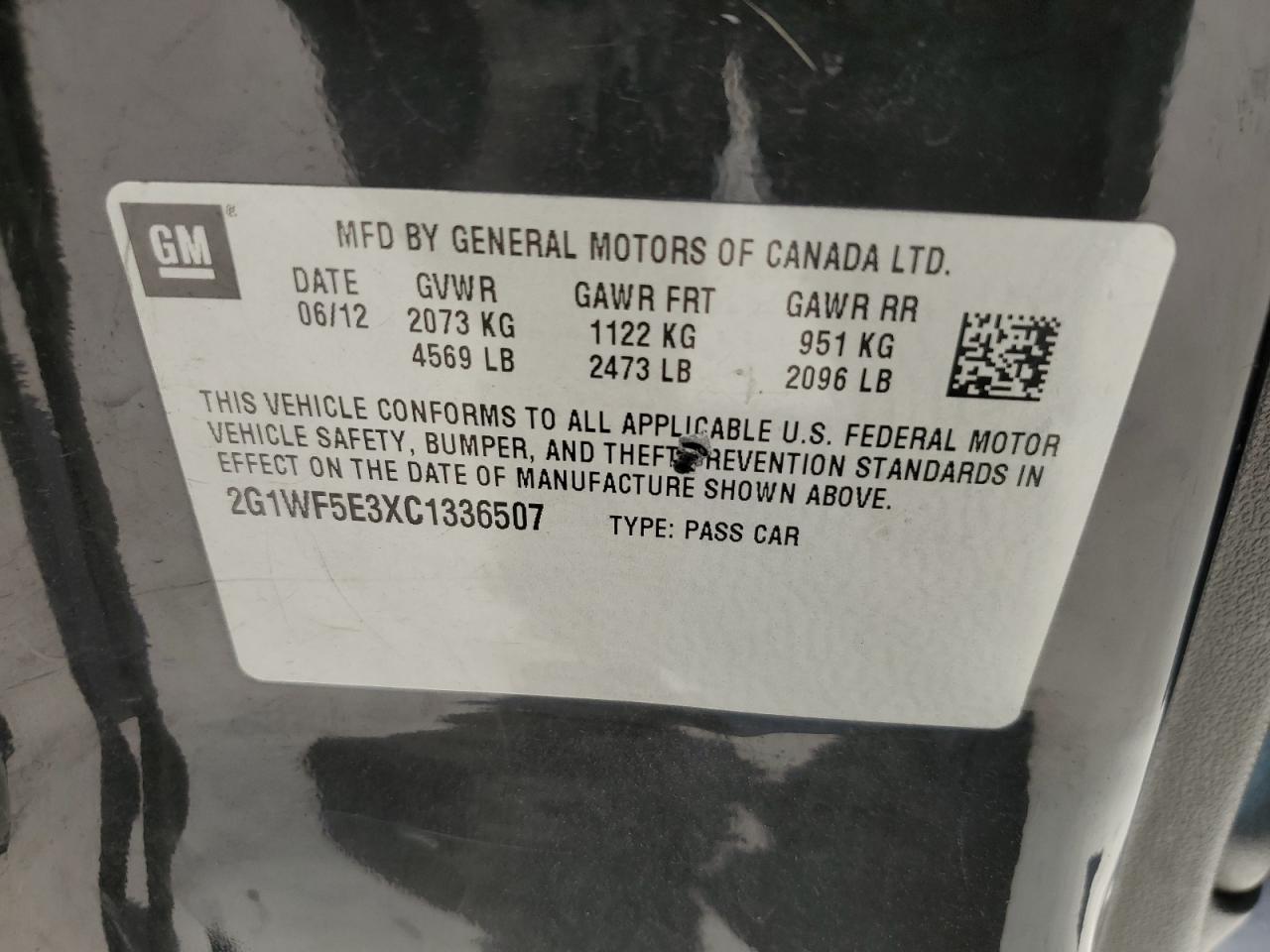 2012 Chevrolet Impala Ls VIN: 2G1WF5E3XC1336507 Lot: 59159714