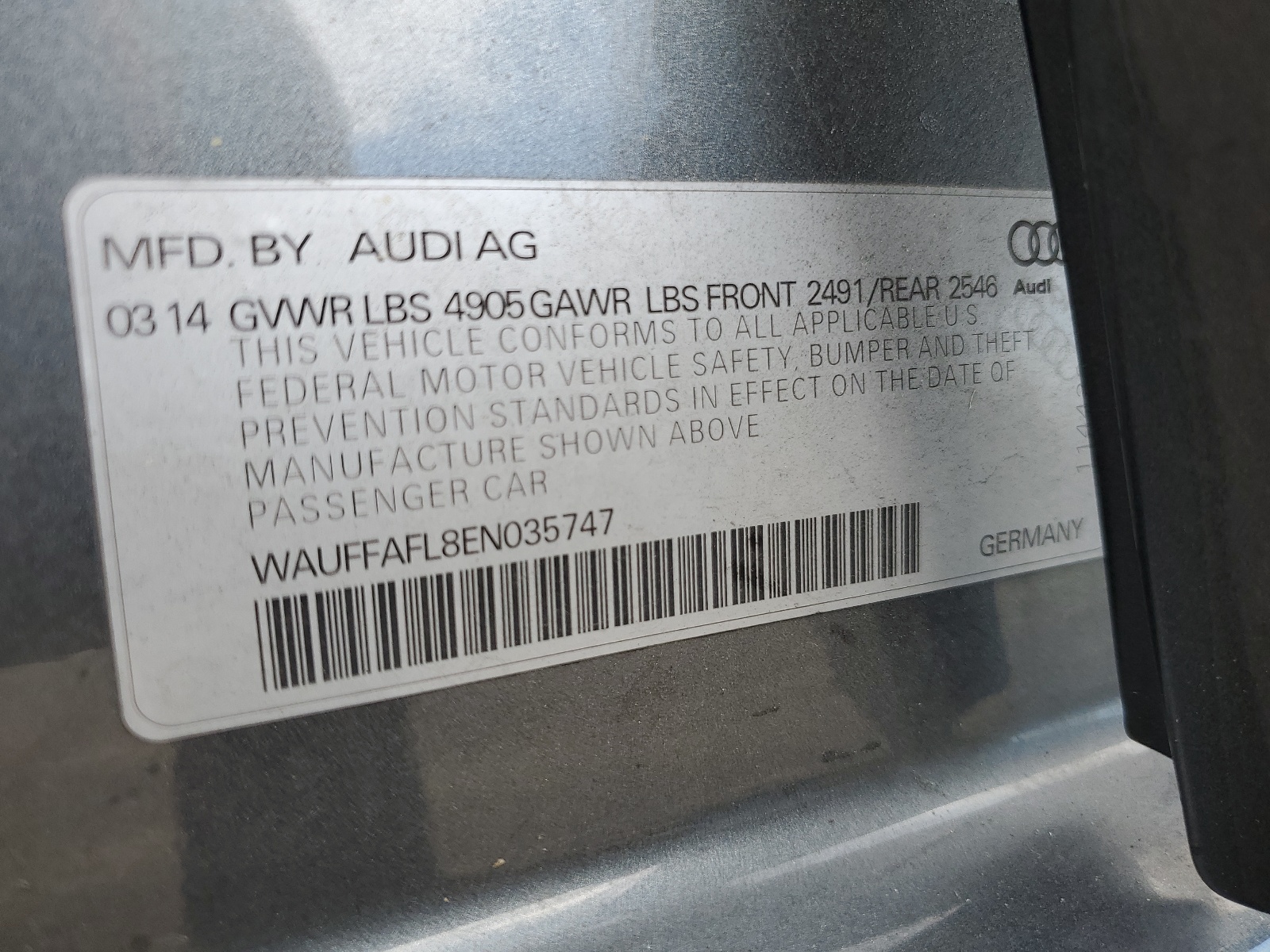 WAUFFAFL8EN035747 2014 Audi A4 Premium Plus