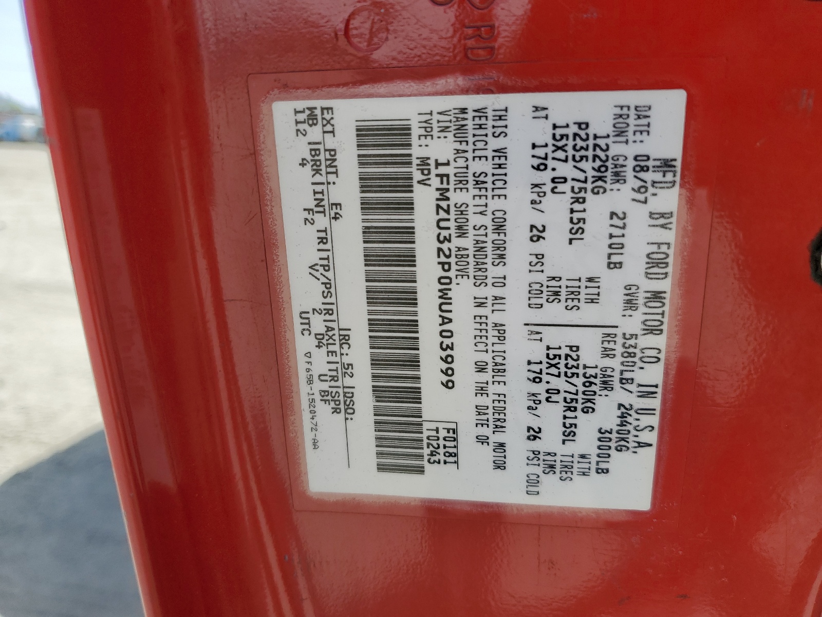 1FMZU32P0WUA03999 1998 Ford Explorer