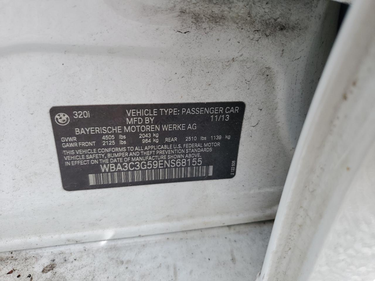 2014 BMW 320 I xDrive VIN: WBA3C3G59ENS68155 Lot: 55402154