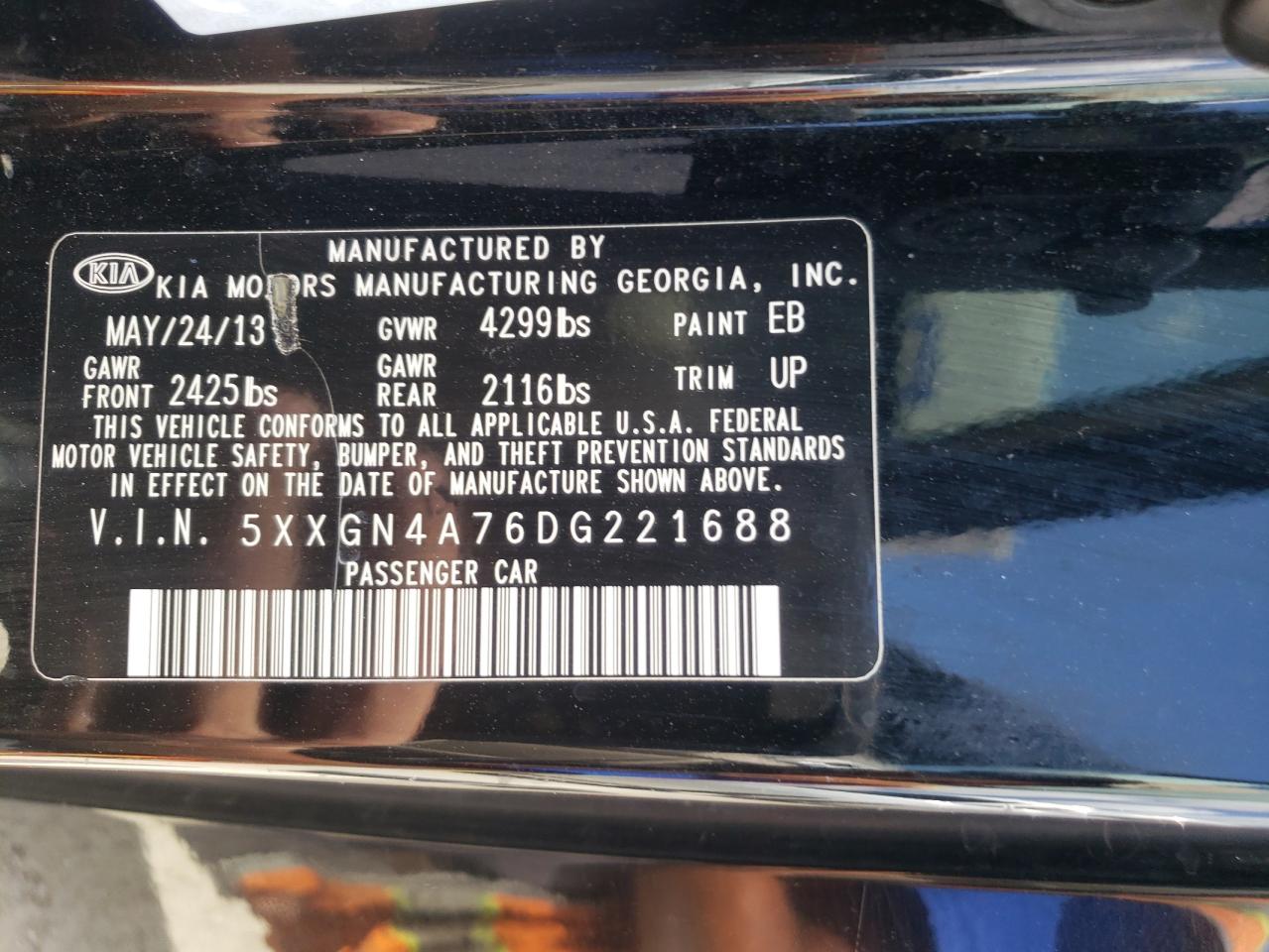2013 Kia Optima Ex VIN: 5XXGN4A76DG221688 Lot: 60471394