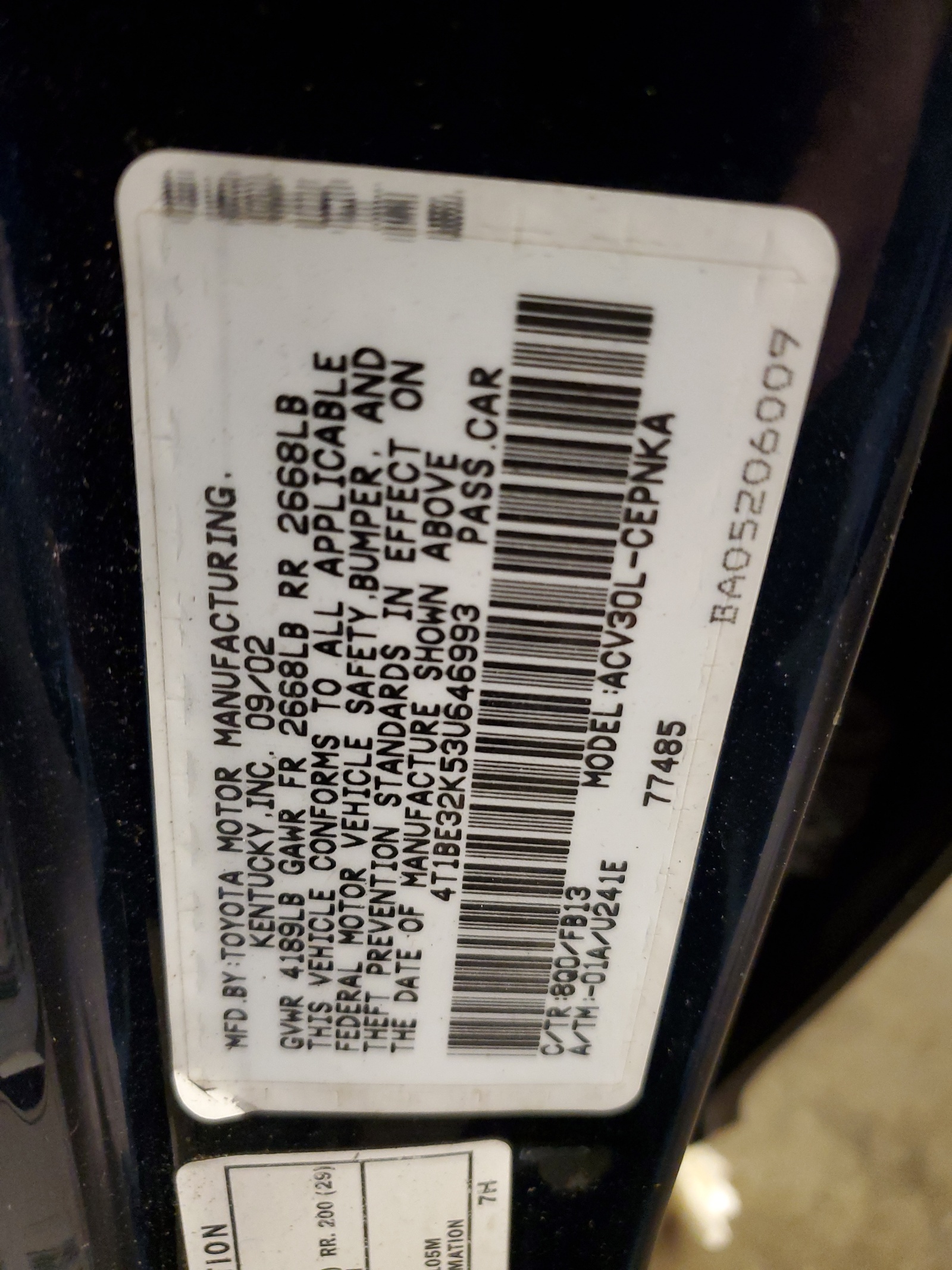 4T1BE32K53U646993 2003 Toyota Camry Le