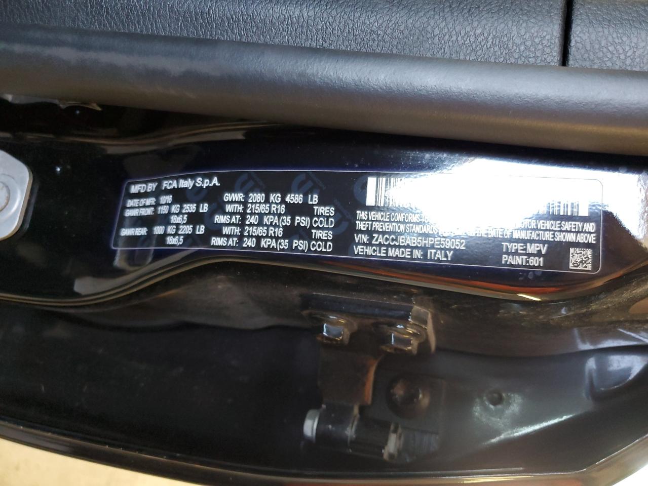 2017 Jeep Renegade Sport VIN: ZACCJBAB5HPE59052 Lot: 58960564