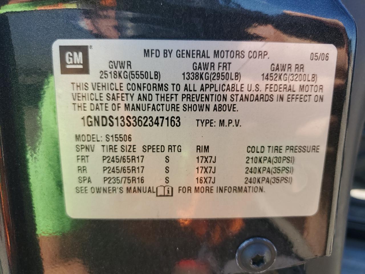 2006 Chevrolet Trailblazer Ls VIN: 1GNDS13S362347163 Lot: 60558714