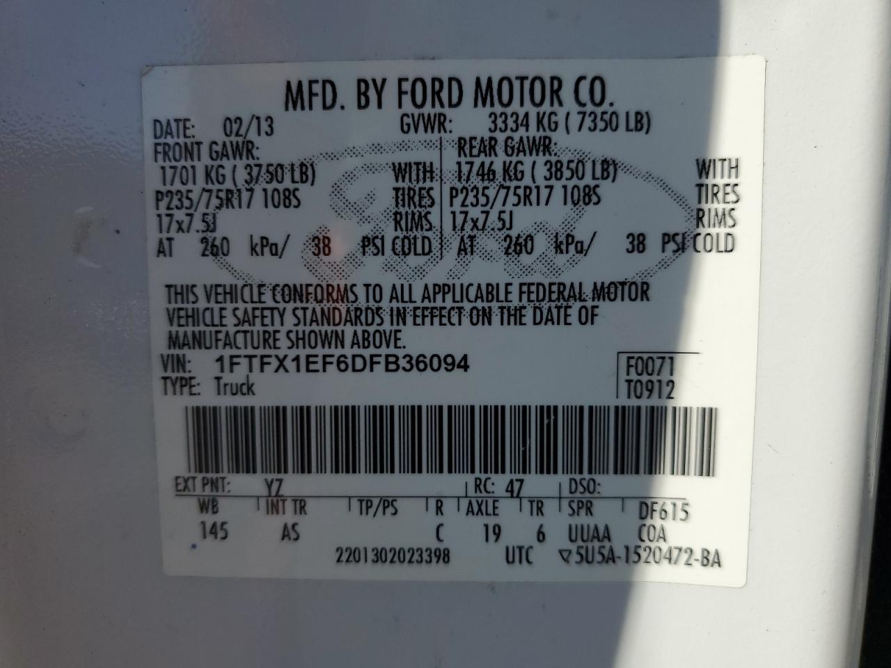 1FTFX1EF6DFB36094 2013 Ford F150 Super Cab